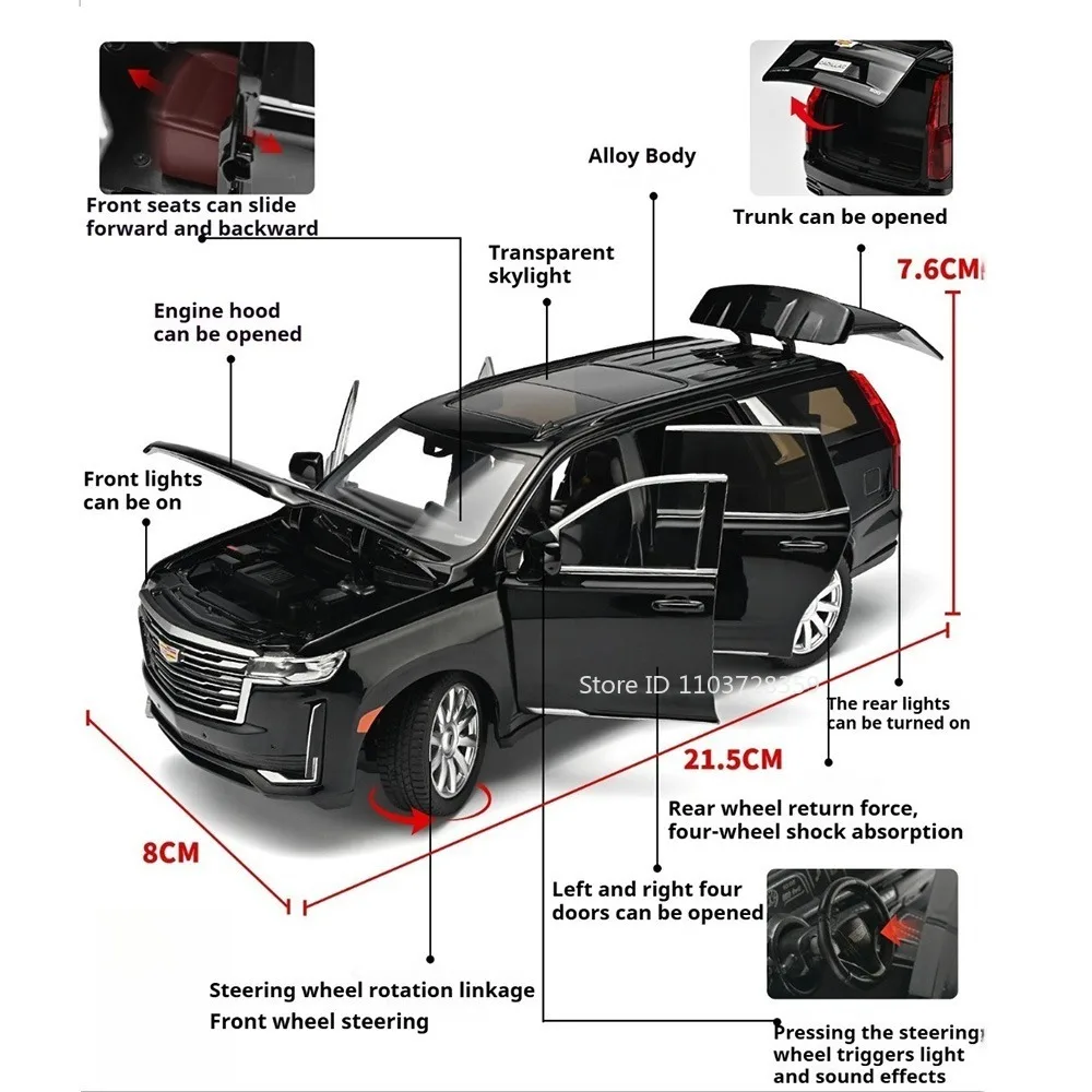 1:24 Escalade HongQi GuoYa Car Toy Models Alloy Diecast Doors Opened Shock Absorption Sound Light Pull Back Interaction Toys