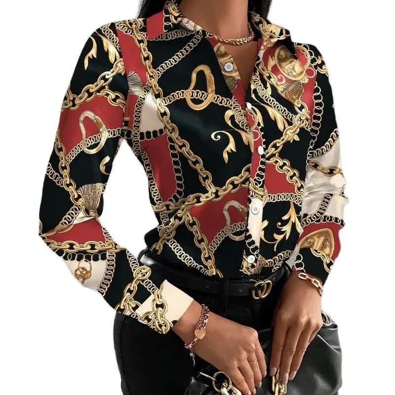 Elegant Women's Fashion Blouse 2023 Spring/Summer Digital Print Shirt Commuter Slim Fit Office Female Tops S-XXL