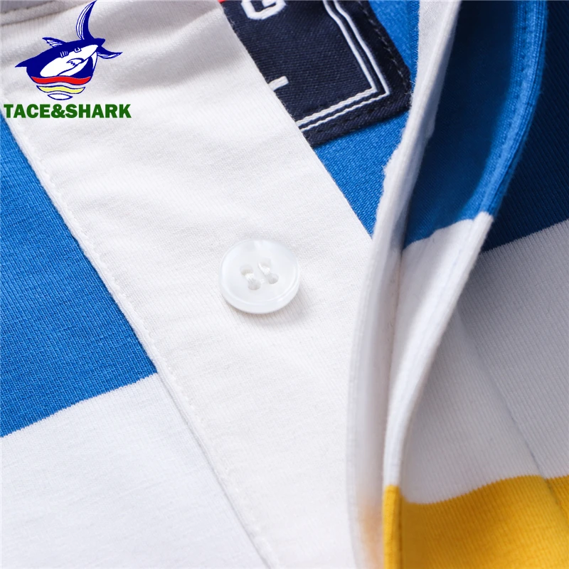 TACE&SHARK 2022 New Arrival Shark Embroidery Polo Shirt Men Stripe Fashion Navy Blue Business Shark Polos