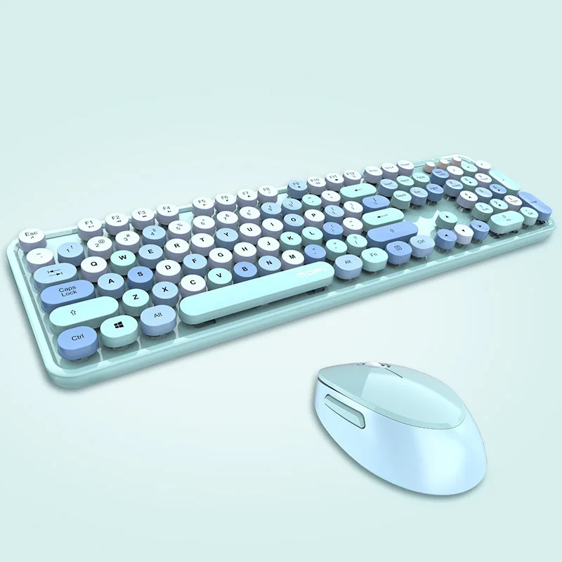Teclado sem fio bonito e Mouse Comb Set, Roud Keycap, Mixed Candy Color, Laptop, Notebook, PC, Girls Gift, 2.4G