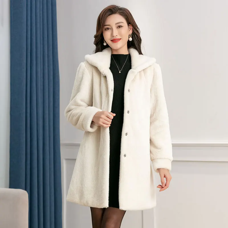 2024 New Women's Mink Faux Fur Coat Long Lapel Korean Elegant Thick Warm Outerwear Fake Fur Female Jacket Fashion Oversize 5xl