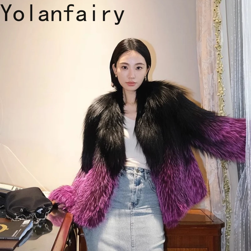 

YOLANFAIRY Финская импортная шуба из лисьего меха с отложным воротником, длинная рукава, короткая меховая куртка шуба женская 2025
