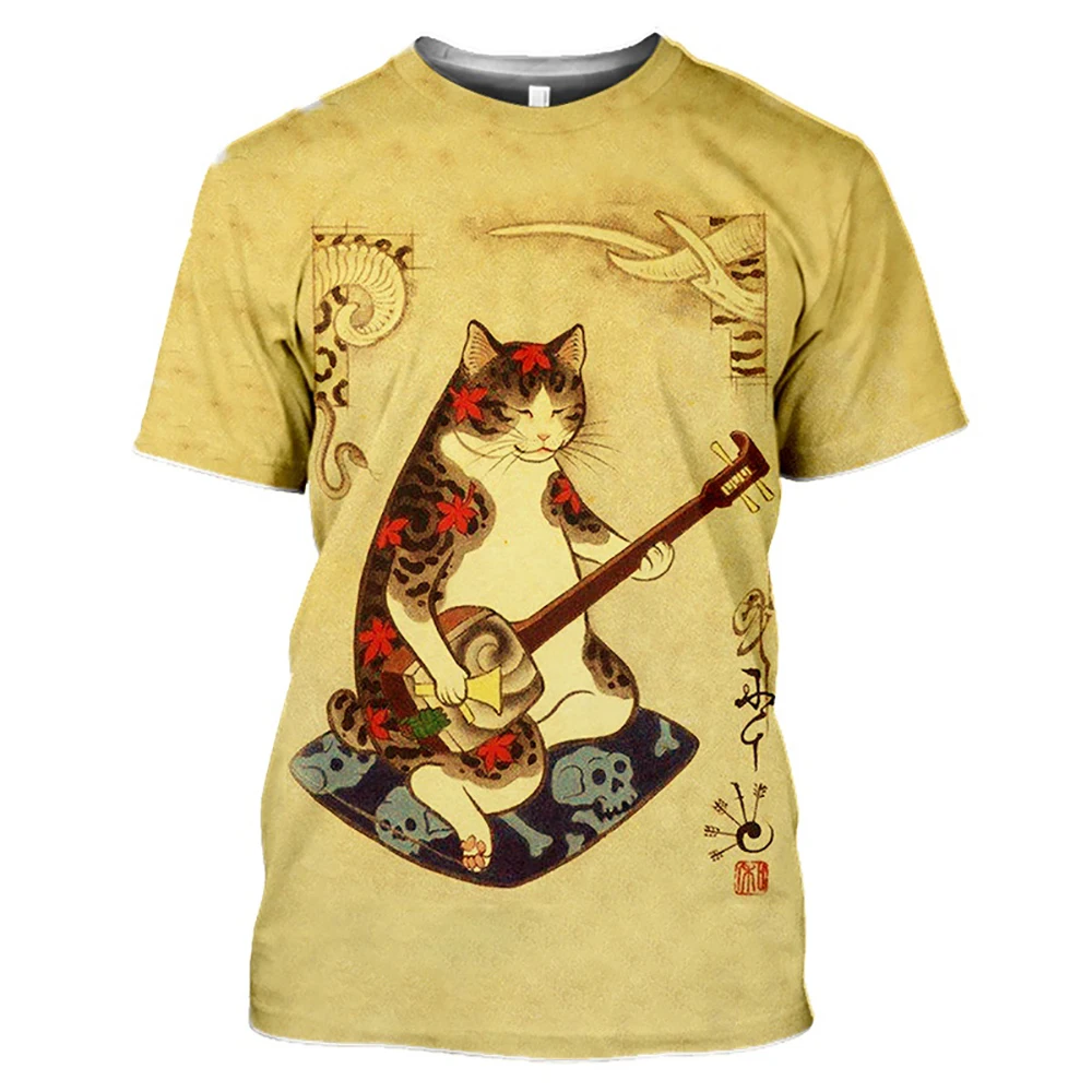 

Summer Fashion New Samurai Cat graphic t shirts 3D Printed Trend Personality Round Neck Short Sleeve original men's shirts Tops