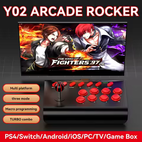 Y02 Arcade Fight Stick Joystick Controller with 8-Button 3-Mode Wired Bluetooth 2.4G for PS4 PS5 Switch PC Windows Android iOS