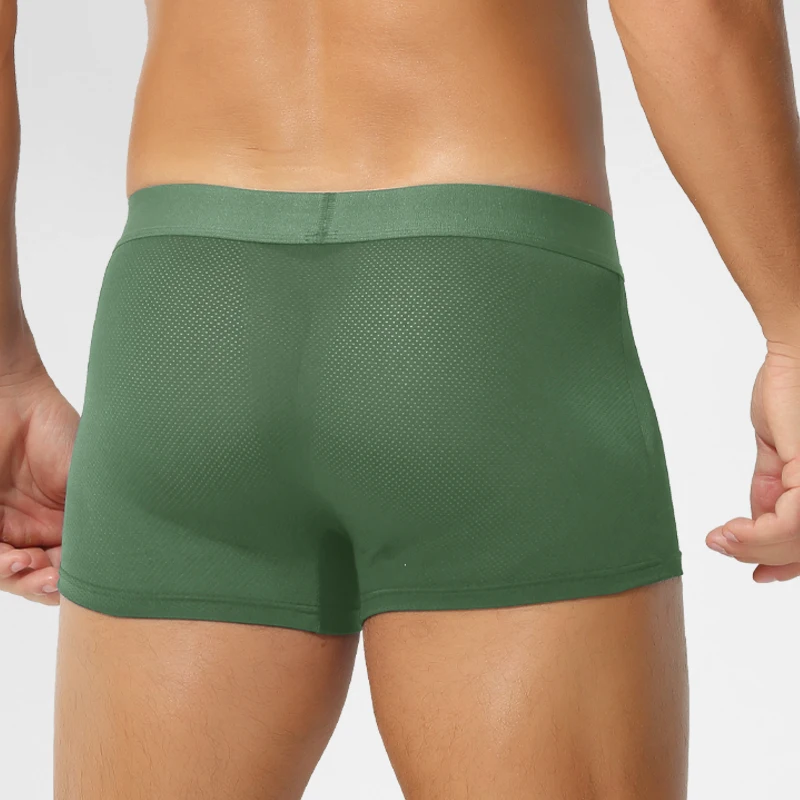 3PC Men's ice silk antibacterial underwear breathable mesh pants summer thin flat Angle sexy and comfortable four corner short