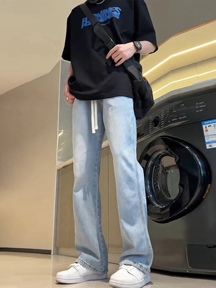 

Slim Fit Straight Leg Jeans Men's Summer Thin Blue Knife Denim Pants Wear Resistant Low Waist Zipper Closure Cotton Blend