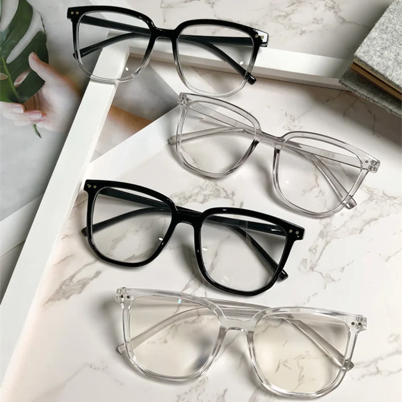 Gradient Myopia Glasses Men Vintage Anti Blue Light Eye Glasses Women Ultralight Oversized Square Frame Clear Glasses 0 To -600