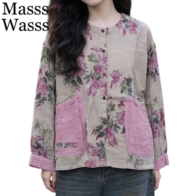 

Masss Wasss Spring Chinese Leisure Floral Jackets Womens 2026 Vintage Classic O Neck Coats Females Fashion Patchwork Outerwear