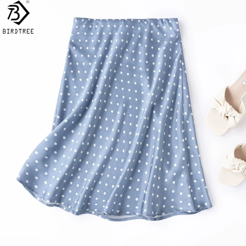 

Birdtree, 100% Real Silk Dot Print Skirt, Bias-cut, Women's Plain Satin Slim Skirts, Elastic Waist, 2026 Summer New D65309JF
