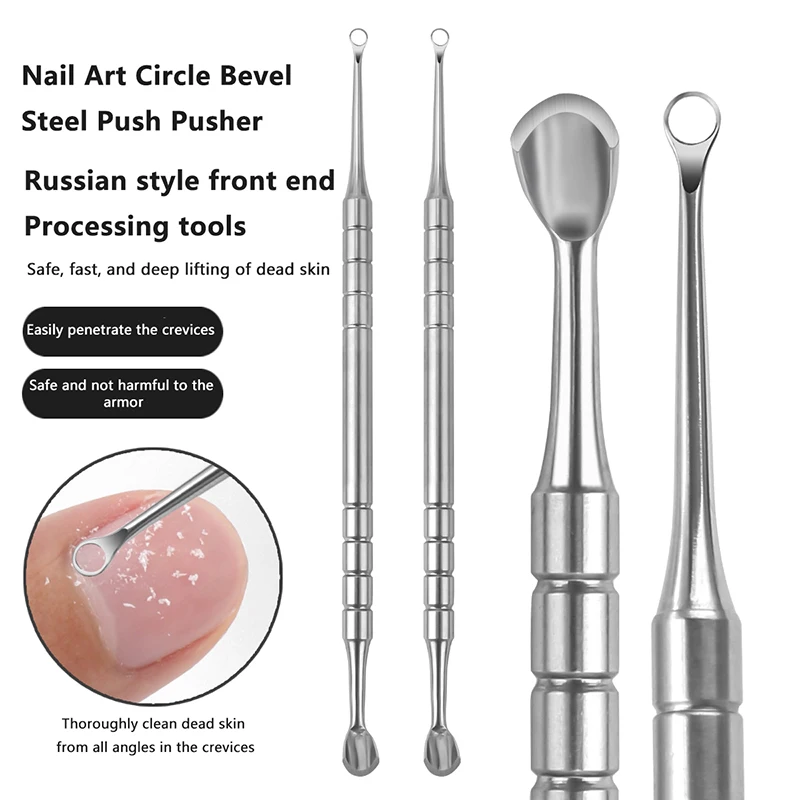 Double-ended Stainless Steel Circle/Horseshoe Header Nail Cuticle Pusher Remover Manicure Cleaner Care Tool