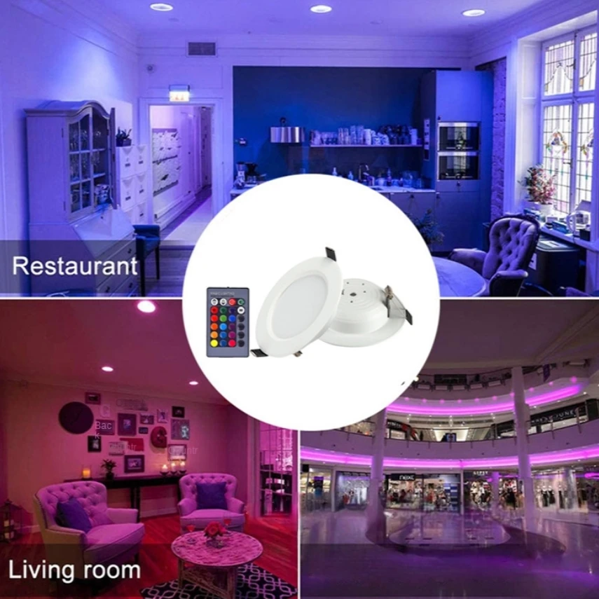 5W 10W Recessed Lighting Downlight with IR Remote Control 16 Color 4 Flashing Modes Dimmable RGBW Floodlight Ceiling Light