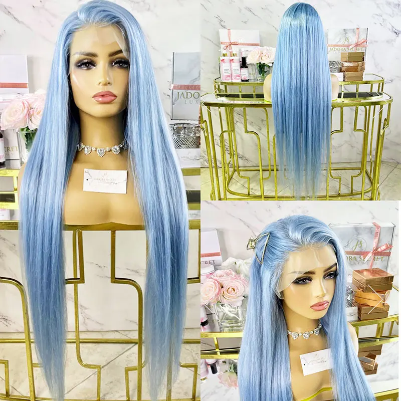 Light Blue Straight Hair Wig Synthetic 13x4 Lace Front Wigs High Quality Heat Resistant Fiber Hair Free Parting For Black Women