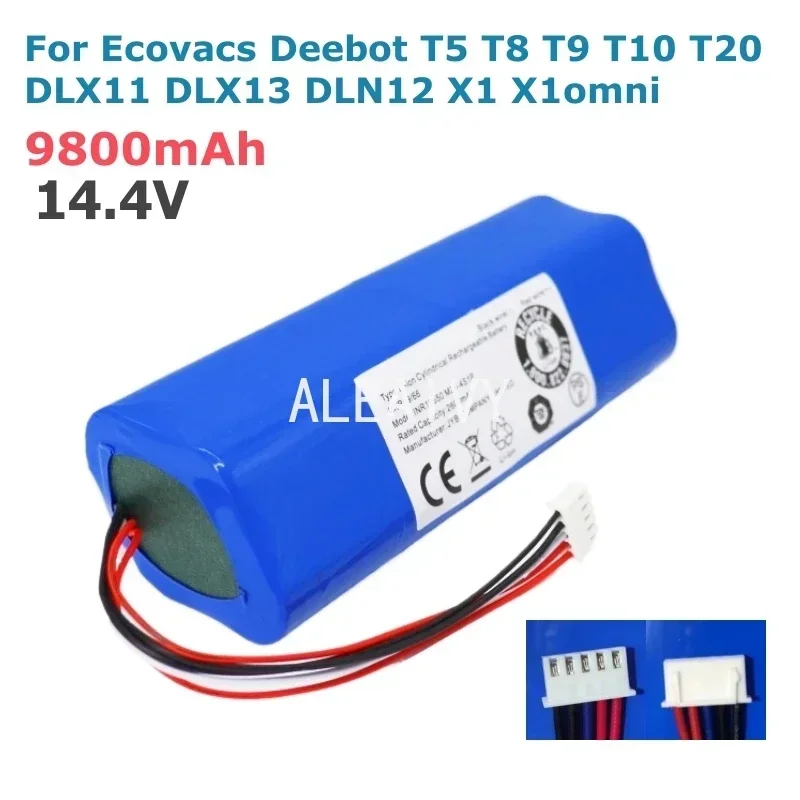 14.4V 9800mAh For Ecovacs Deebot T5 T8 T9 T10 T20 DLX11 DLX13 DLN12 X1 X1omni X1turbo Vacuum Cleaner Replacement Battery