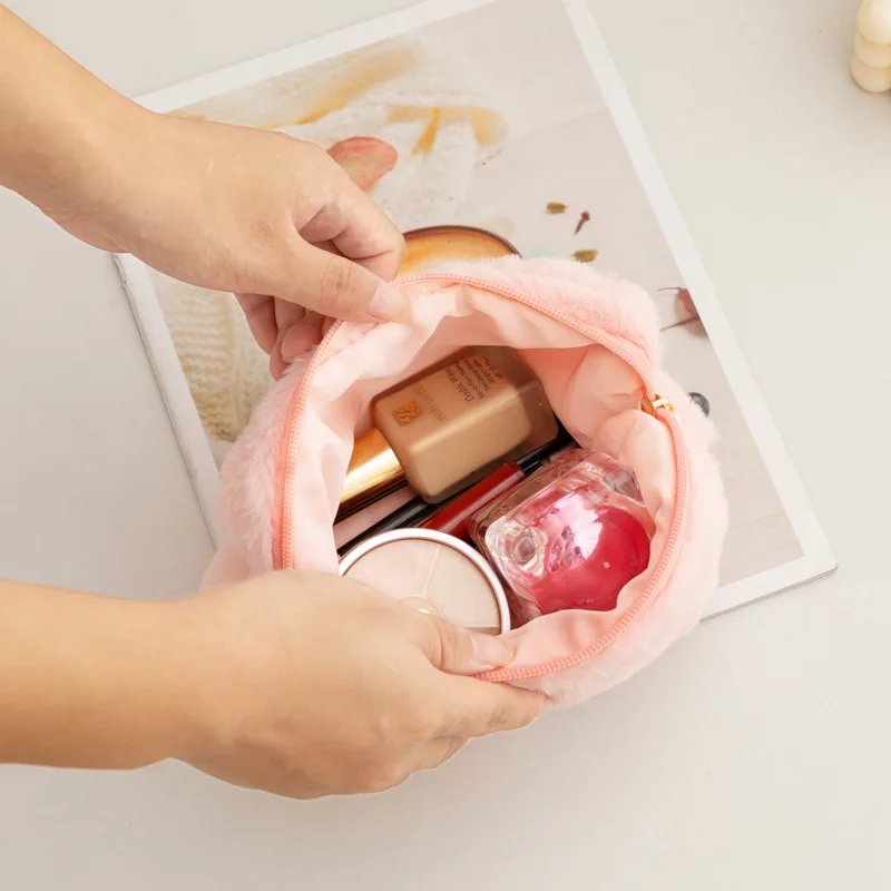 Ins Plush Makeup Bag Women Cosmetic Organizer Bags Cute Bear Travel Wash Bag Girl's Large Capacity Pencil Case Stationery Pouch