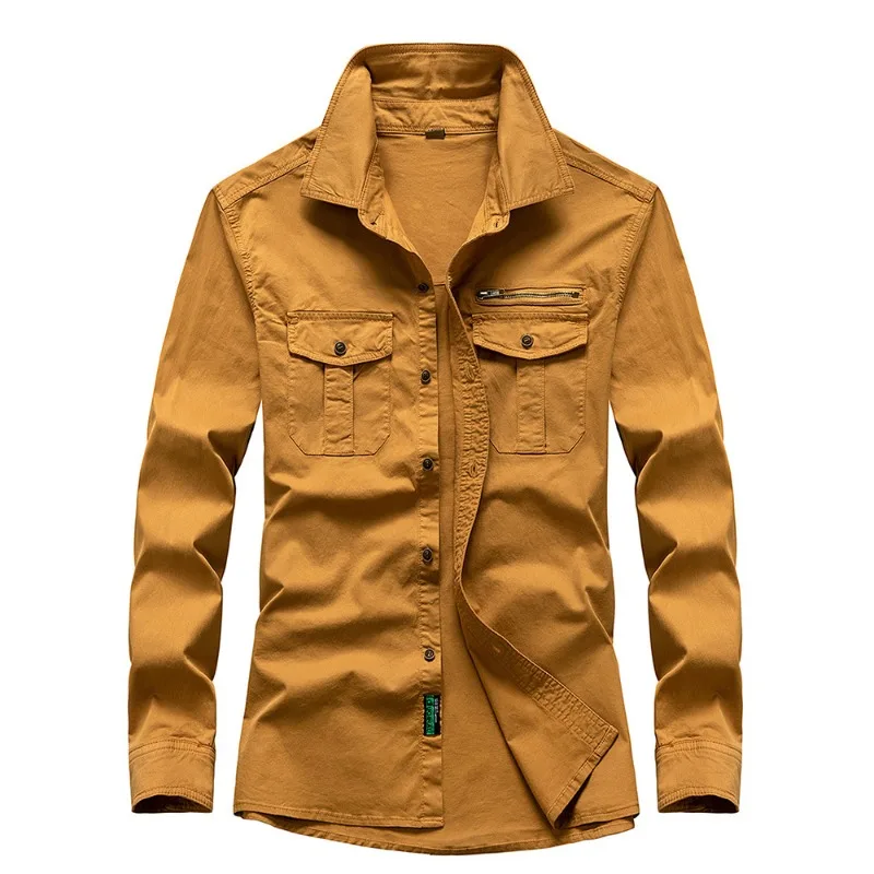 High Quality Men Outdoor Multi Pockets Long Sleeved Cargo Shirts Man Cotton Loose Shirts Spring Male Elastic Casual Shirts 3XL