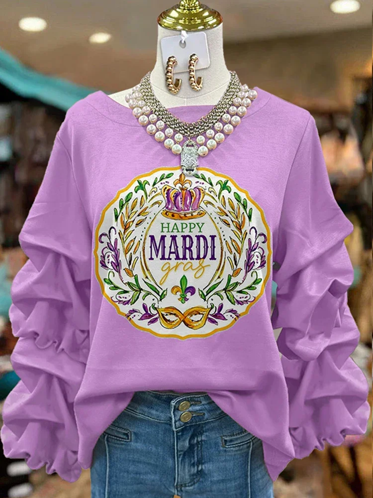 Happy Mardi Gras Pleated Sweatshirt