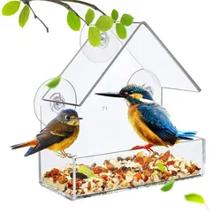 Window Wild Bird Feeder House Transparent Wild Table Removable Suction Cups Sliding Feed Tray for Garden Patio Yard