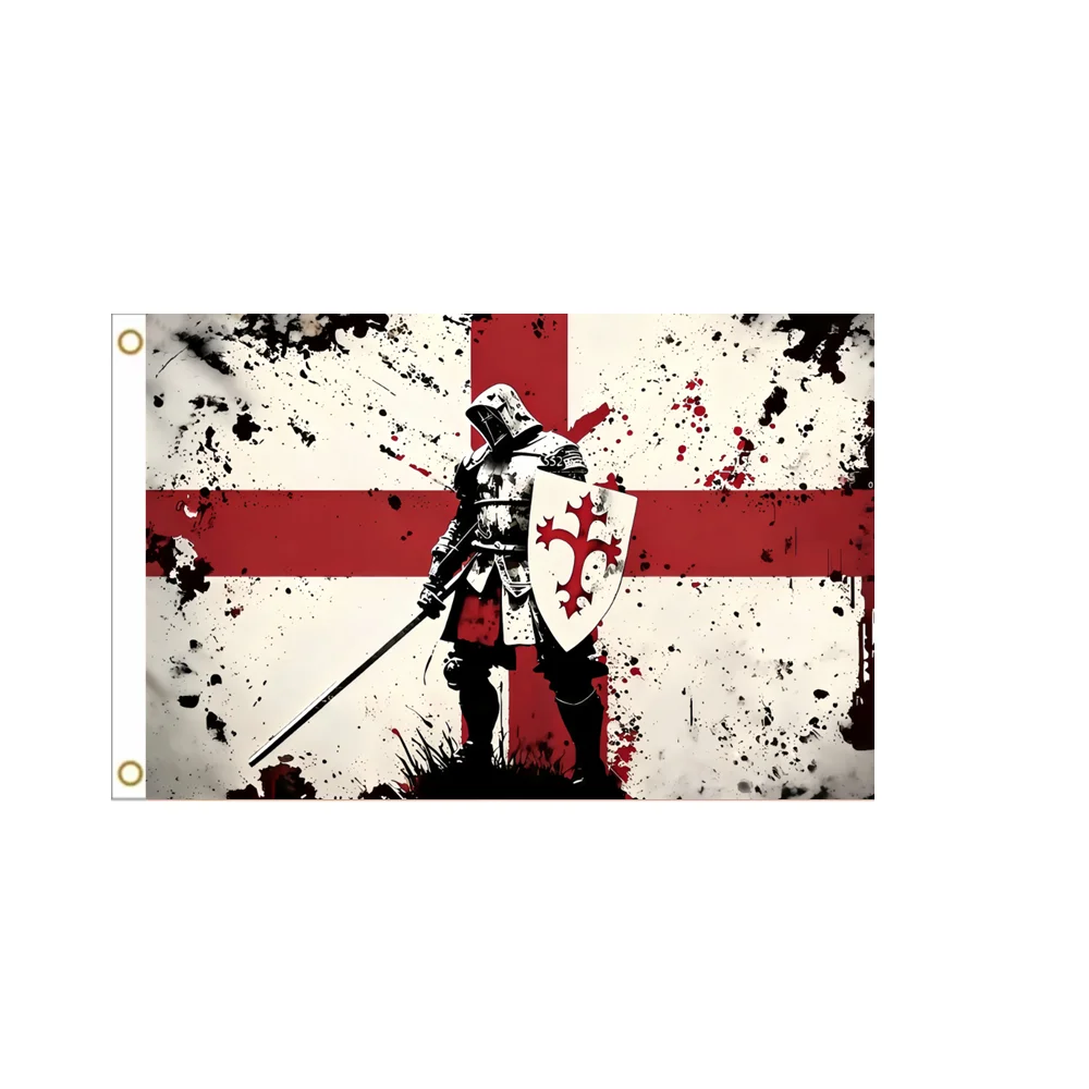 St George Cross Templar Knight Flag 2x3ft 3x5ft Polyester Vintage Medieval Warrior Wall Hanging Banner Outdoor Garage Decor
