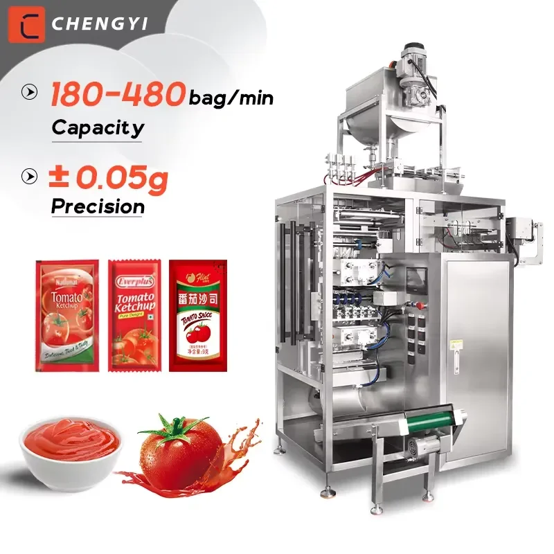 Automatic Multi Lanes 4 Side Sealing 7g 10g Ketchup Liquid Packet Pouch Tomato Paste Sachet Packing Machine