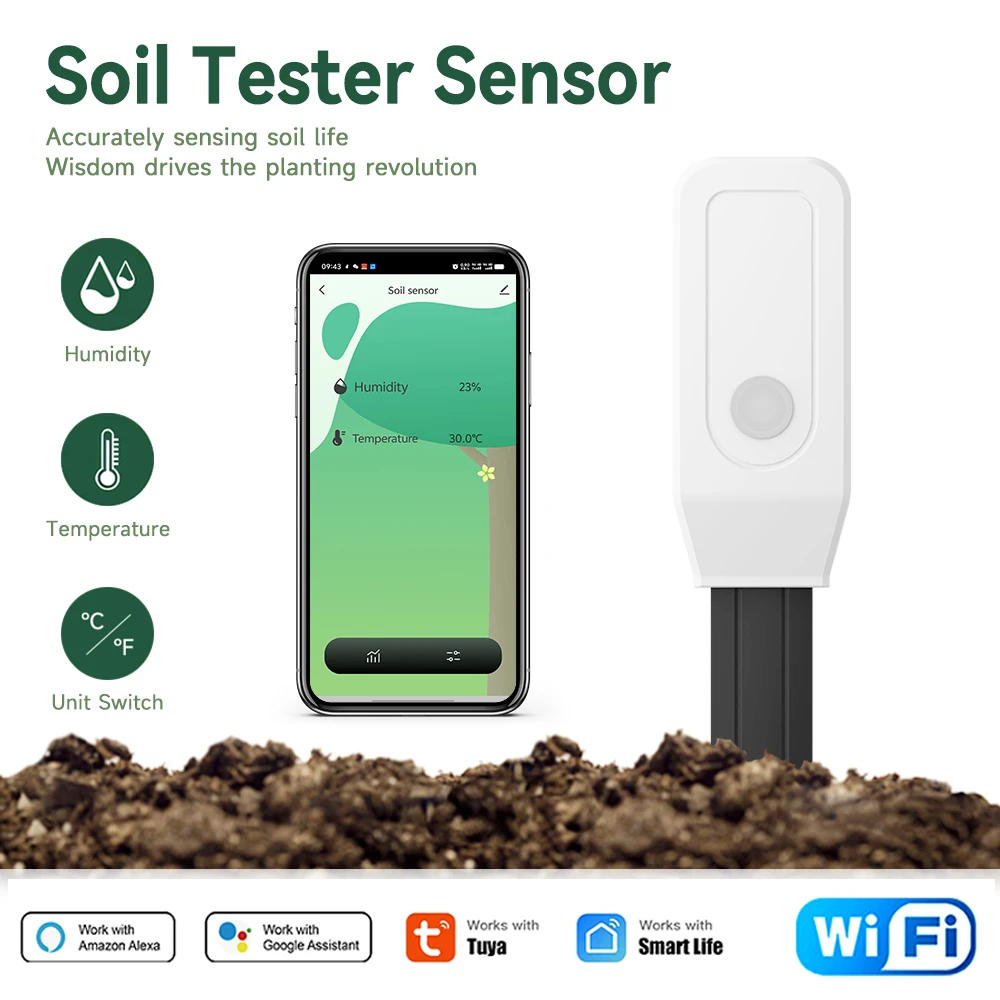 Tuya Wifi Soil Tester Sensor Real TimeTest Humidity Temperature Moisture SensorRemote Monitoring for Flower PottingPlanting