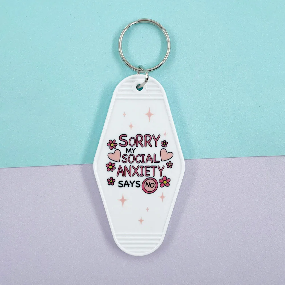 Sorry My Social Anxiety Says No Keychain Mental Health Keyring Flower And Heart Vintage Key Pendant Courtesy Motel Bag Charm