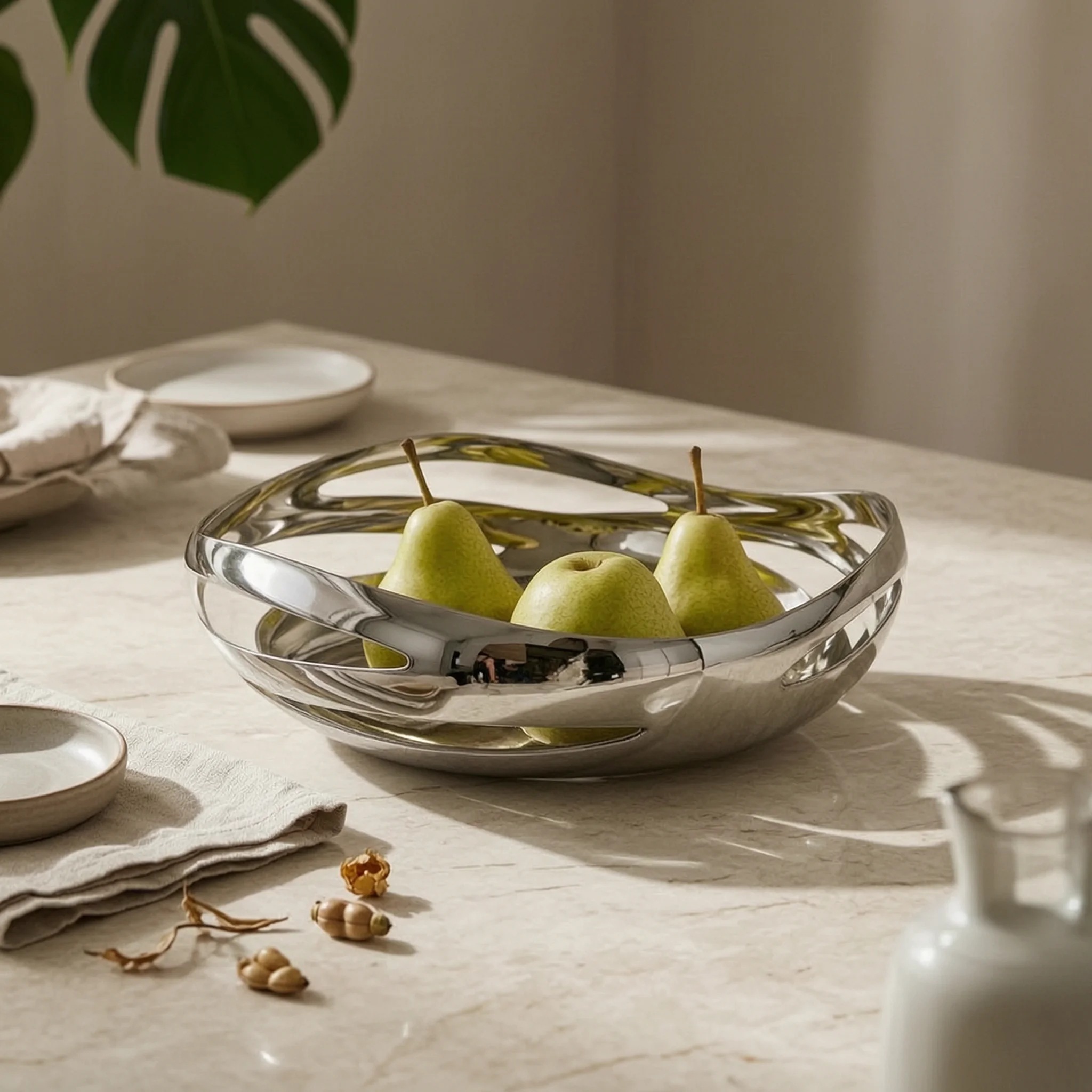 

Stainless Steel Fruit Bowl Silver Bowl with Hollow Design Vessel Multifunctional Multipurpose for Dining Table, Kitchen