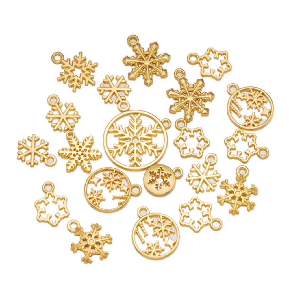 20Pcs Cute Snowflake Charms Christmas Hollow Snow Pendants For DIY Keychain Jewelry Making Findings Accessories Wholesale