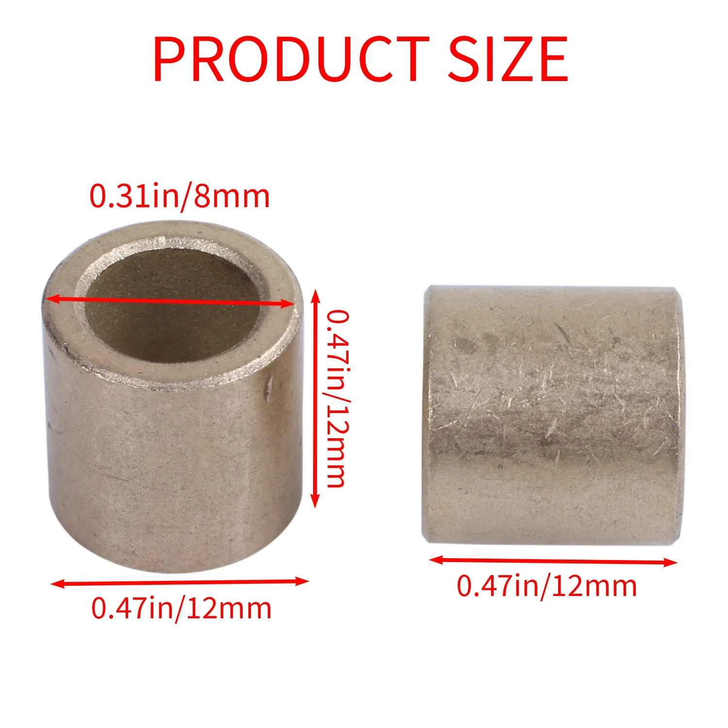 8x12x12mm ปลอกแบริ่งบูชทองสัมฤทธิ์ที่แช่น้ำมันได้2ชิ้น