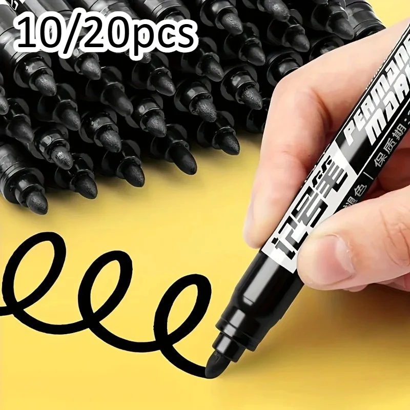 

10/20PCS Permanent Marker Set, Black Waterproof Ink Pens for Office Industrial & Art Use, Quick-Dry & Long-Lasting,fabric Paint