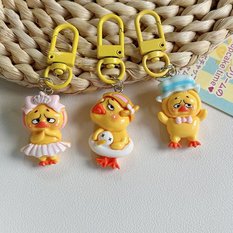 Porte-clés en résine de canard jaune pour filles, porte-clés pendentif, sac à dos Kawaii, breloque, sauna, étui de téléphone, accessoires, cadeau de couple