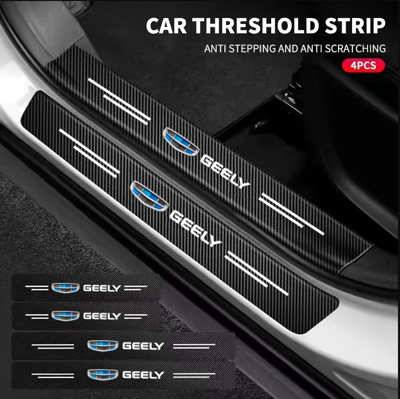 Car Door Plate Carbon Fiber Threshold Protector Sticker For Geely Coolray Atlas Tugella Emgrand EC7 X7 Boyue Parts MK GX3 GC9 CK