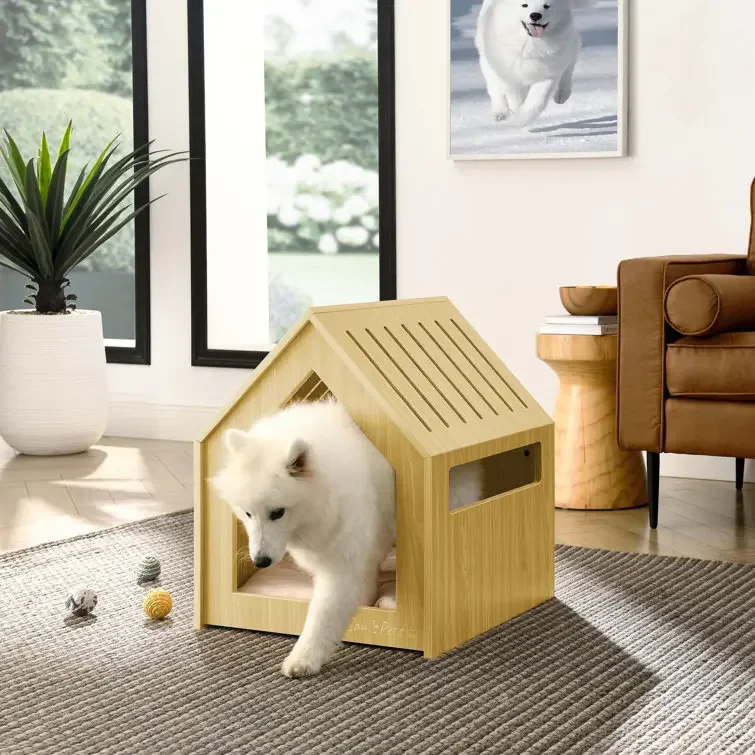 luxury customized wood bamboo dog house bed medium size indoor outdoor pet cat dog house and furniture