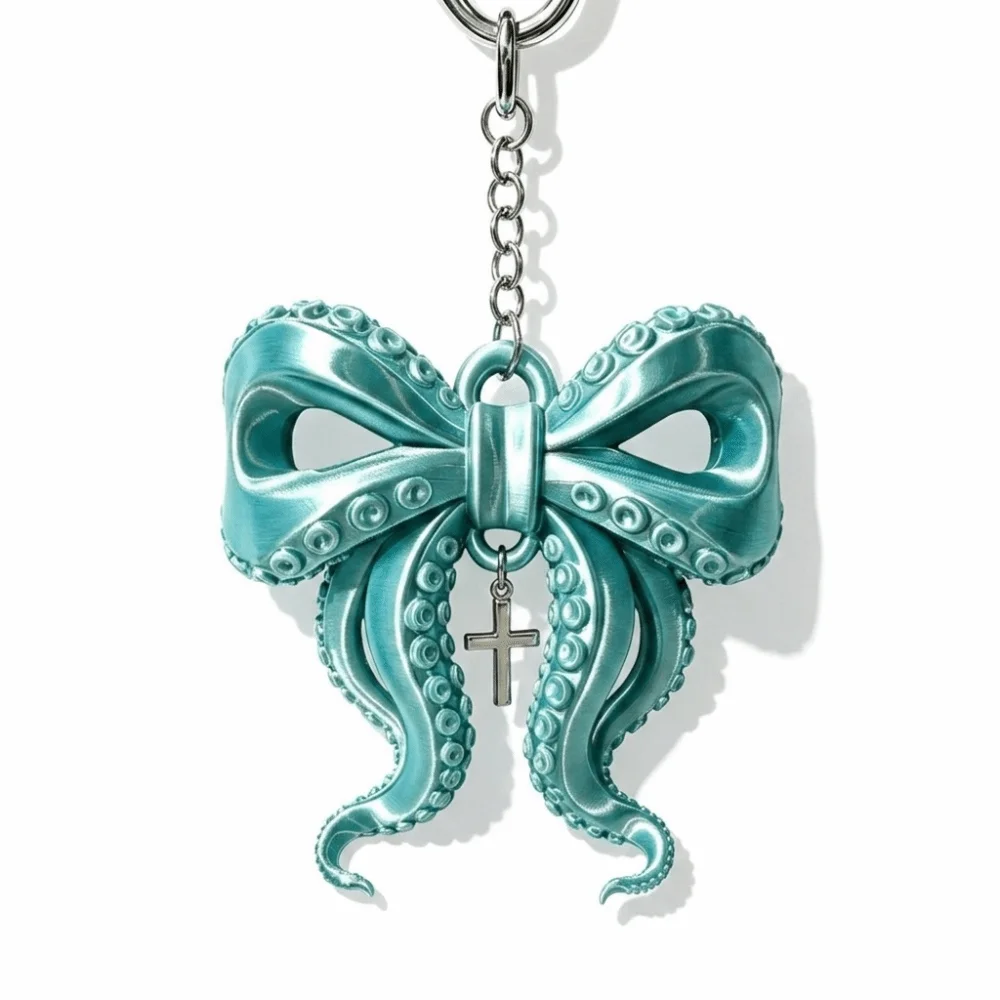 3D Printed Octopus Tentacle Bow Keychain Creative Fashion Octopus Bow Pendant Unique Gothic Cthulhu Style Keyring Backpack Decor