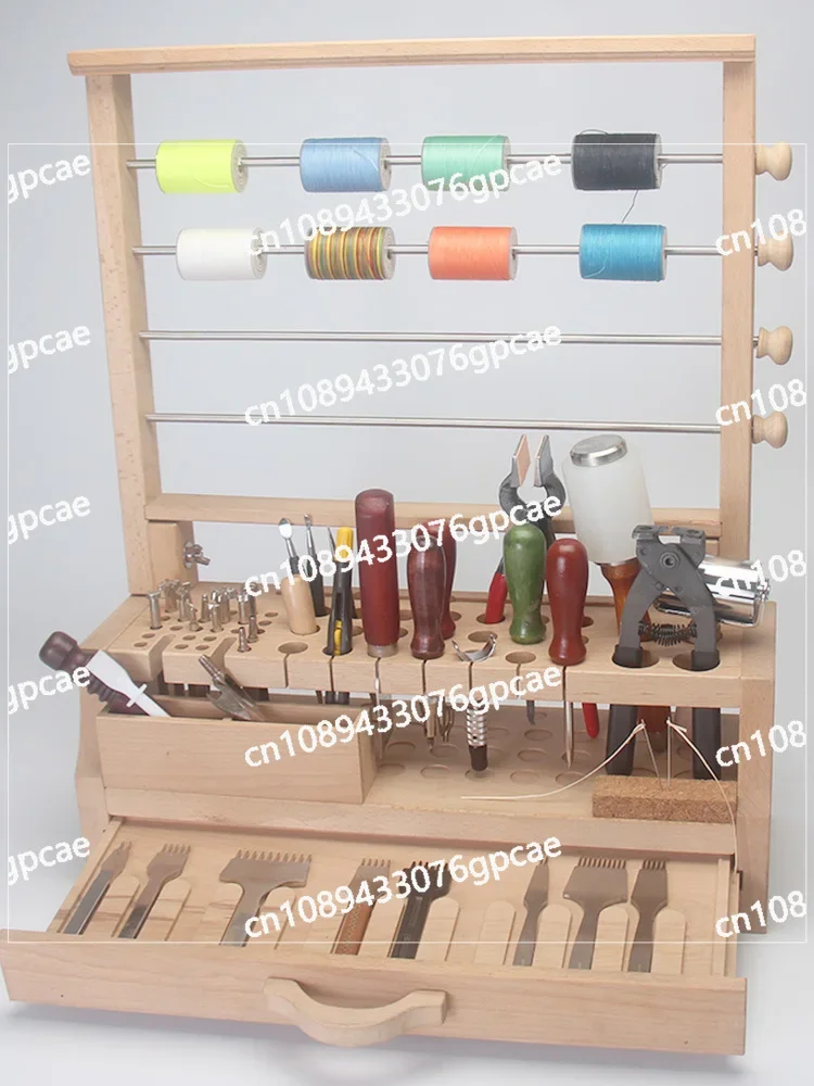 Beech Multifunctional Specification Tool Rack Porous Hand Sewn DIY Beech Tool Desk Storage Rack Leather Toolbox