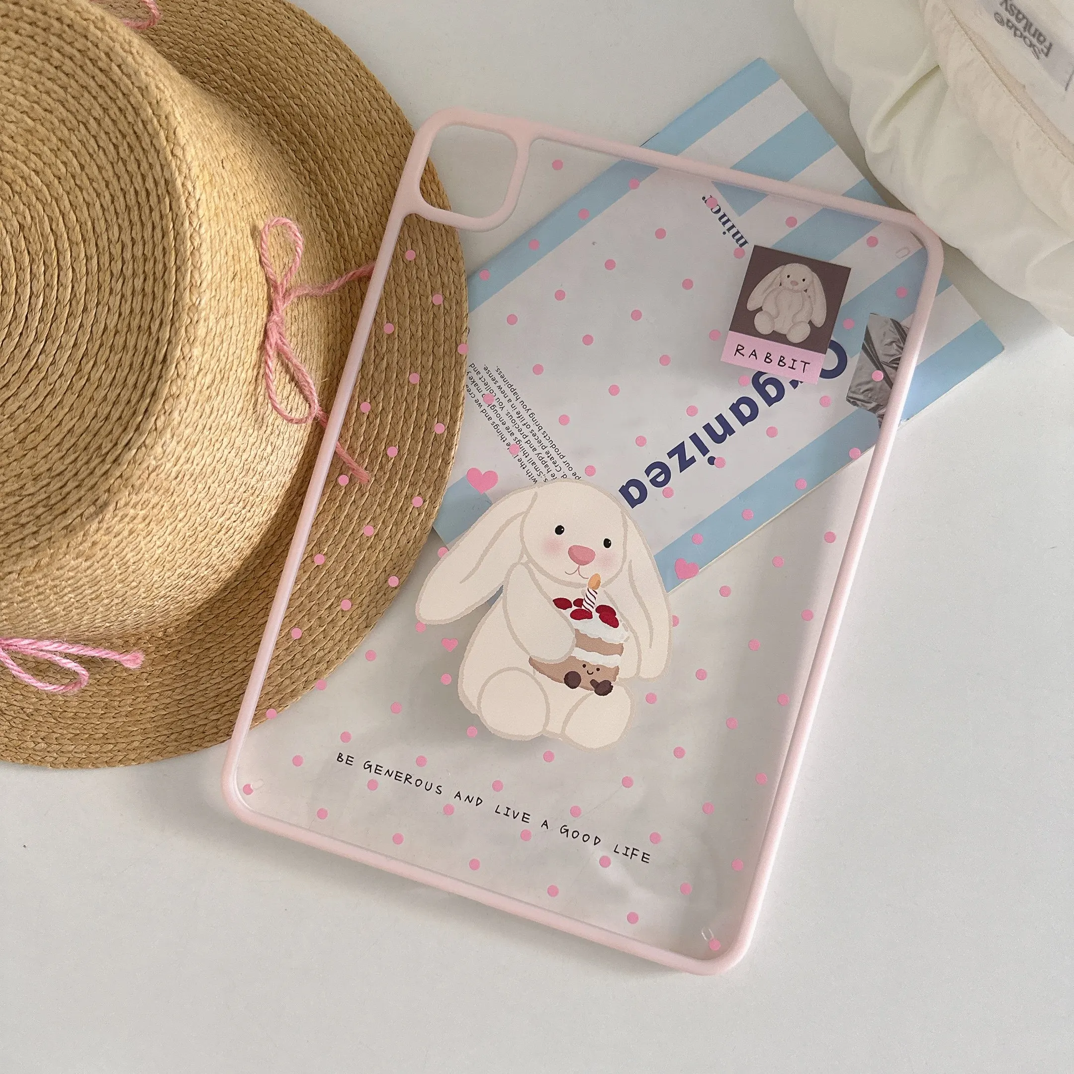 Korean Ins Rabbit Polka Dots New Tablet Case For iPad Pro 11 12.9in 13 M4 9.7 10.2 5/6th 7/8/9 10 11th MINI 6 7 Air 5 6 7 Case