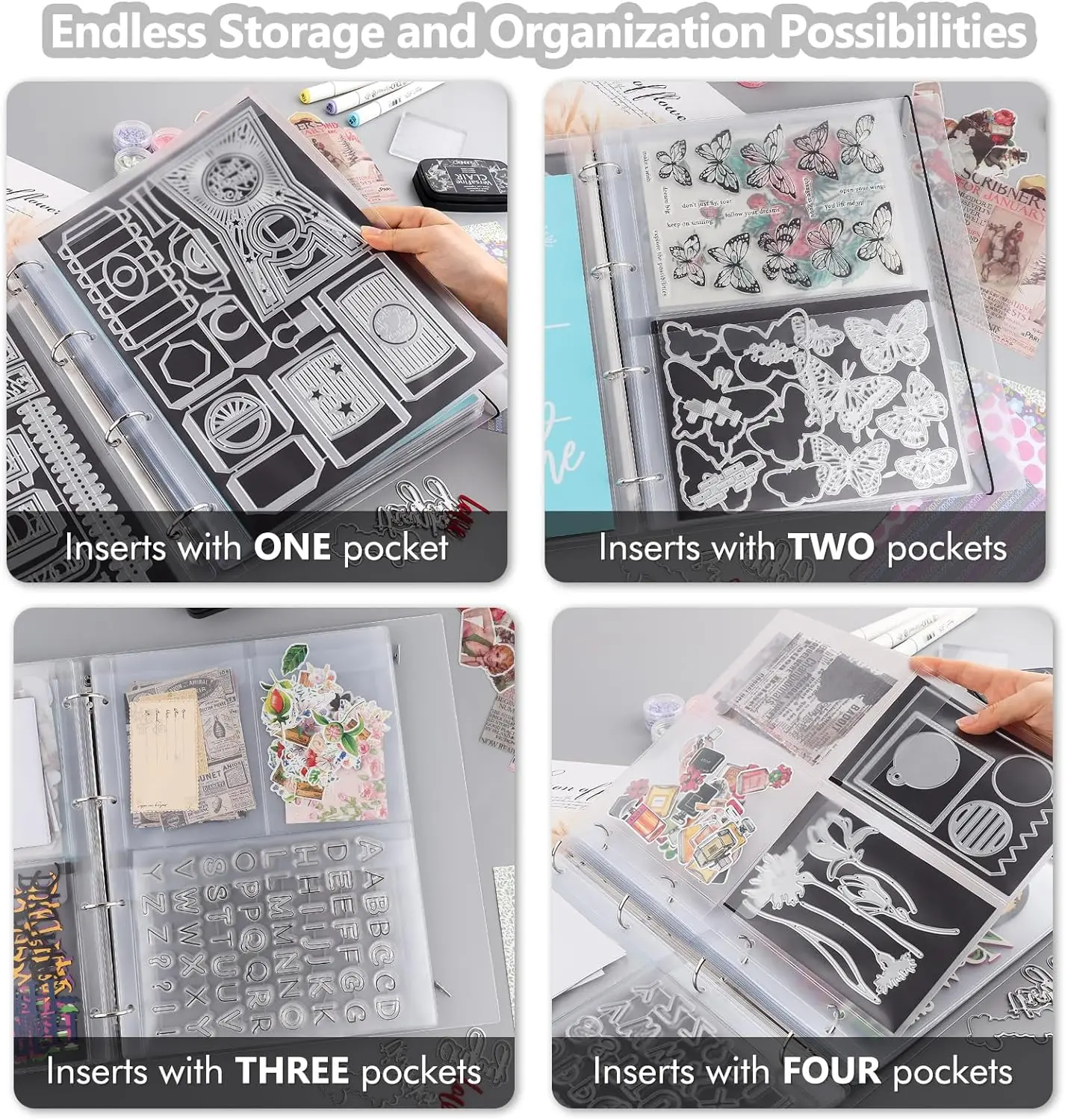 A4 Size Die And Stamp Storage Folder Storage Book Binder, Inserts With One/ Two/ Three/ Four Pockets Bags for Scrapbooking Craft