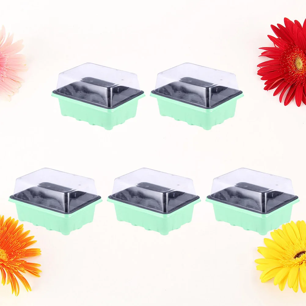 

5 pcs 12-Cell Seedling Starter Kit With Transparent Lids Plastic Growing Trays For Garden Bonsai Nursery Use Sprout Plate Tool
