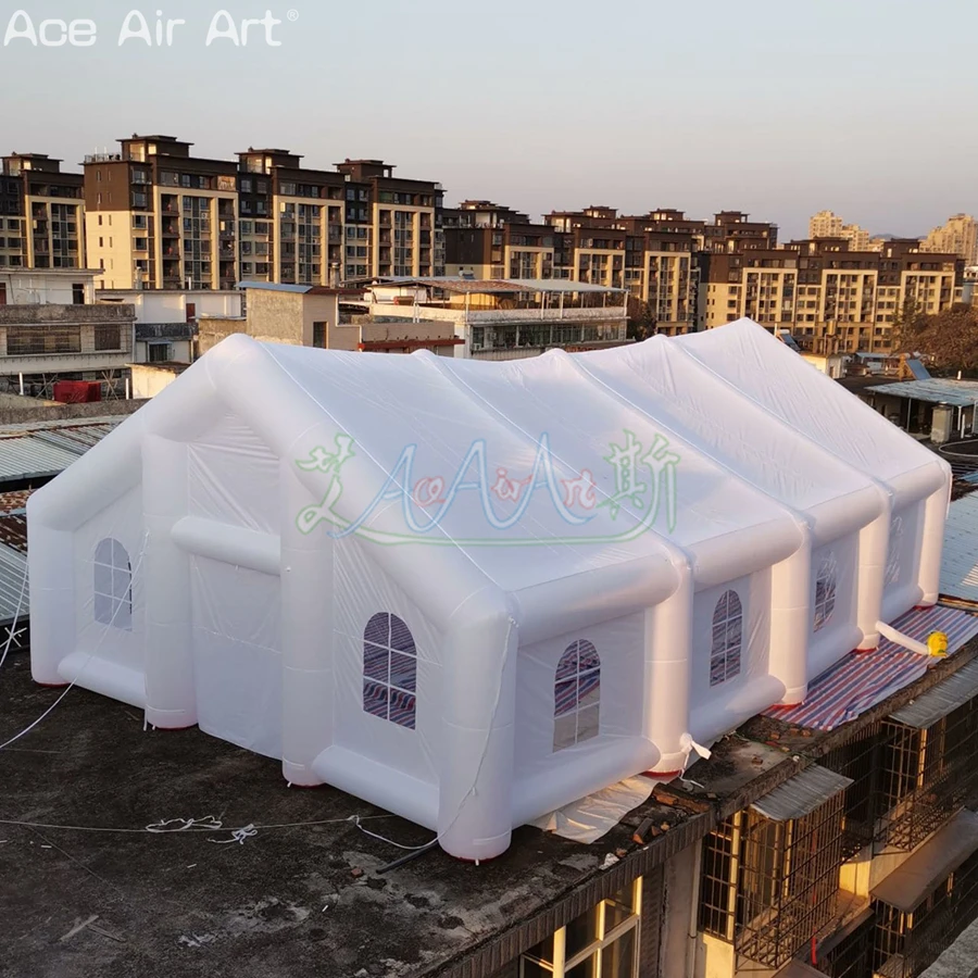 16x10x6m H Illuminated Inflatable Wedding Tent White Church Marquee with LED Lights and Air Blower for Proposal or Other Event