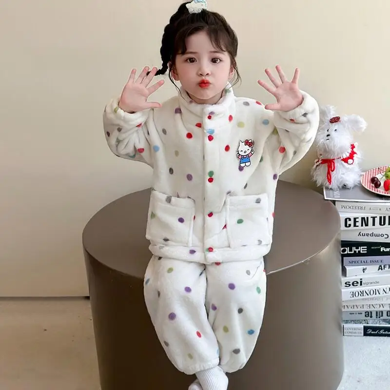 سانريو الساخن مرحبا كيتي الفانيلا منامة 2 قطعة مجموعة الطفل بلايز السراويل الشتاء فتاة Kawaii أنيمي الكرتون موضة جديدة ملابس منزلية غير رسمية