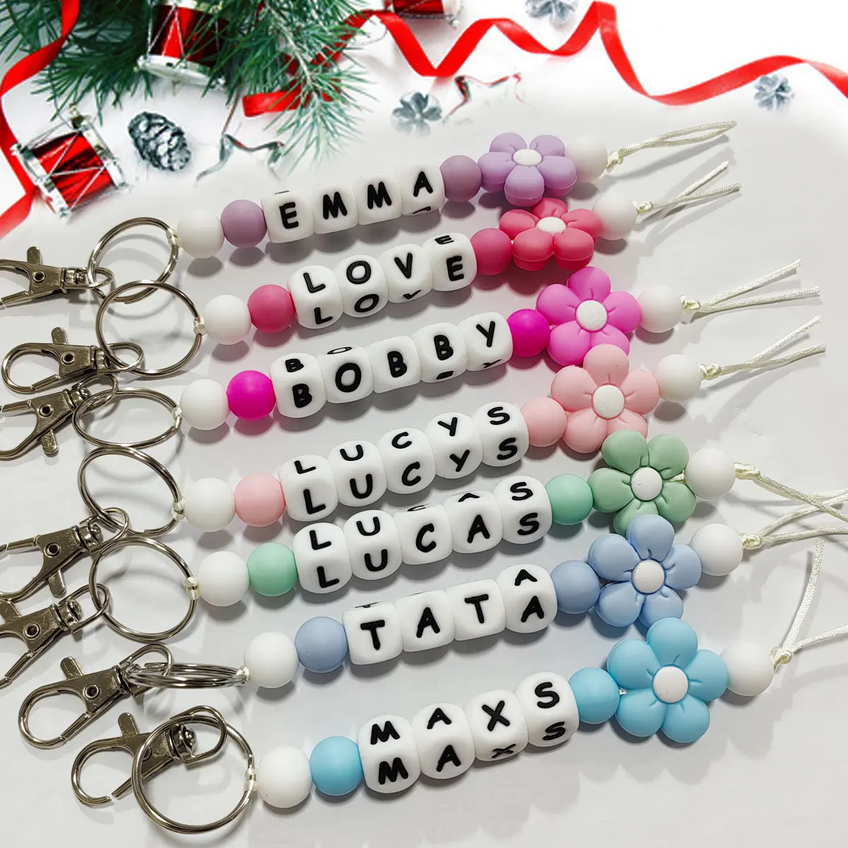 1 Piece of Personalized Flower Silicone Keychain, Bag/Cup Charm, Unique Custom Keychain, Valentine's Day Gift/Christmas Gift