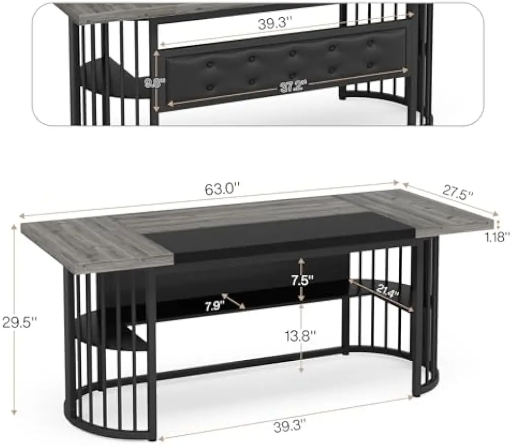 Computer Desk 63 x 29.5 inch Modern Executive Desk Large Sturdy Writing Table, Business Workstation Home Office Desk