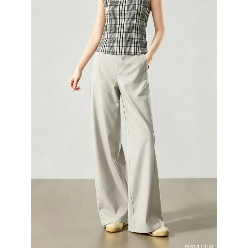 Women High Waist Side Seam Wide Leg Pants Wrinkle Resistant Draped Loose Straight Casual Trousers For Petite