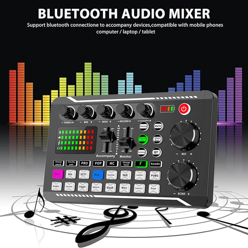 Professional Audio Mixer Live Sound Card and Audio Interface Voice Changer