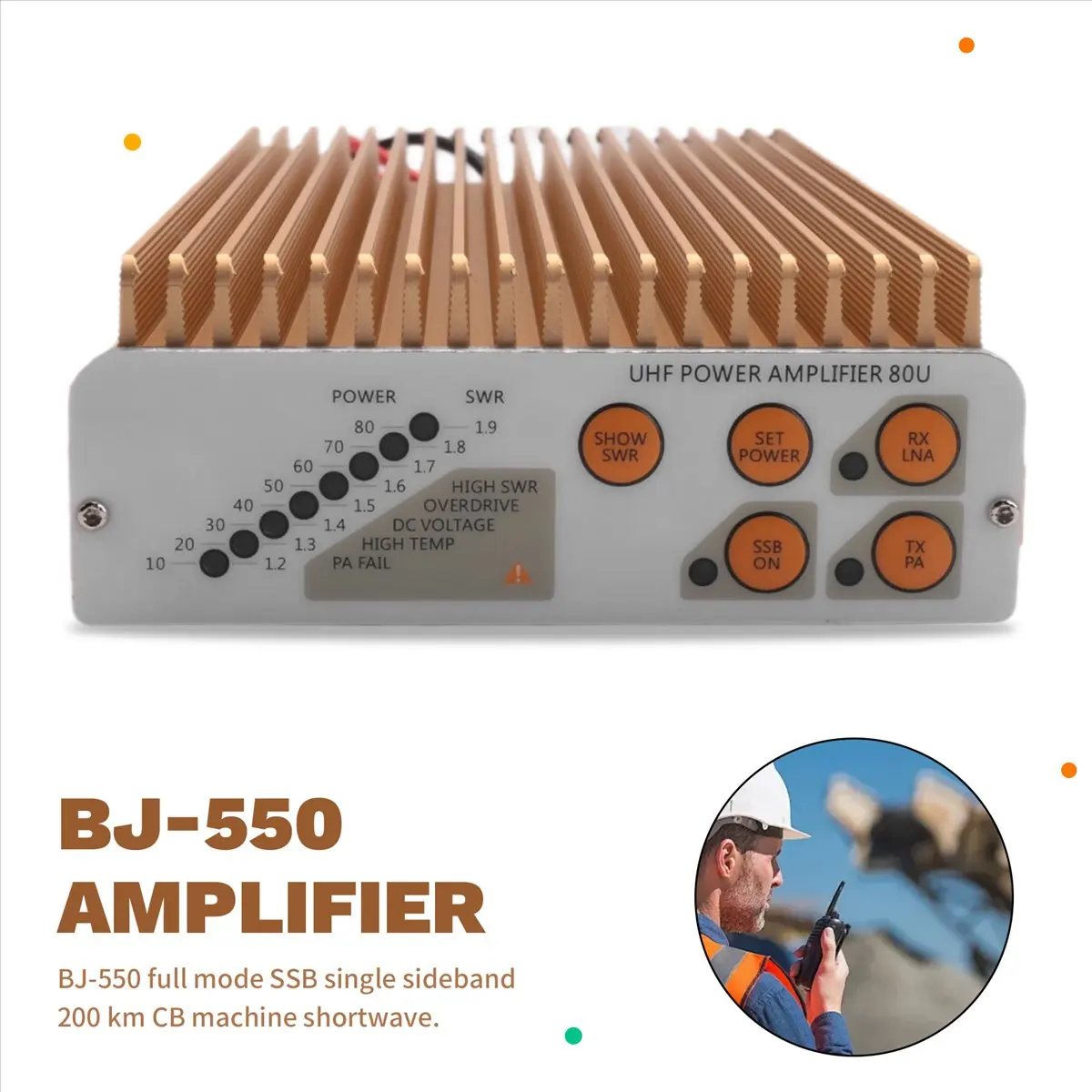 SWXF -550 UHF Walkie Talkie Power Amplifier, Power Set Level 10-80W, 1.2-1.9 V. WR Display, FM, AM, SSB Modulation Mode