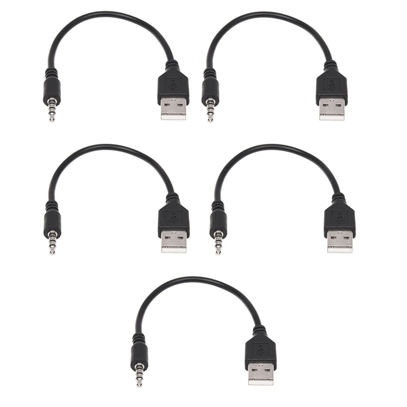 5Pcs 3.5Mm Plug AUX Audio Jack To USB 2.0 Male Charger Cable Adapter Cord For Car MP3