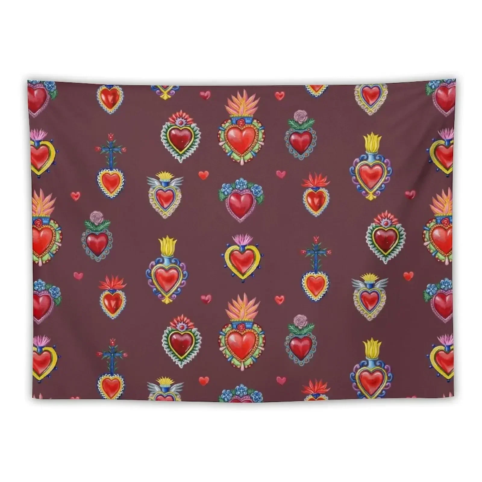 

Mexican Sacred Hearts Tapestry Carpet Wall Things To Decorate The Room Living Room Decoration Tapestry