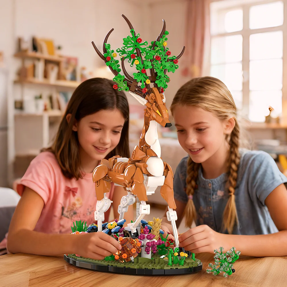 KNEW BUILT Modellbausteine ​​mit Rentier- und Elchmotiv – DIY-Deko-Ornament für den Schreibtisch zu Hause, Geschenk zur Stresslinderung für Weihnachten, Geburtstagsfeier – Detail 3