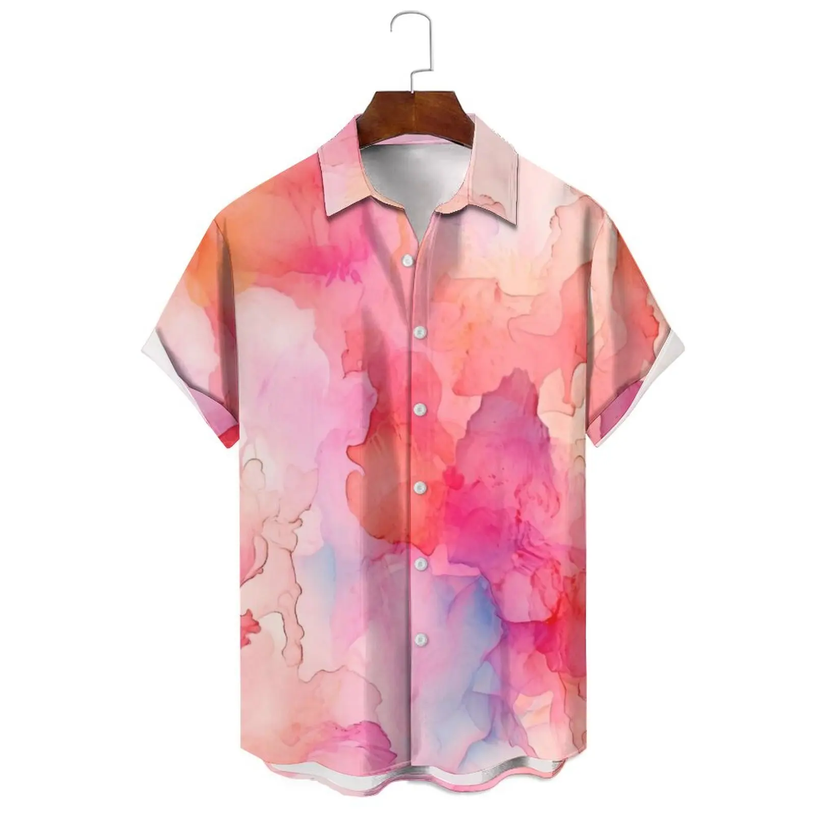 

Men's/Women's Summer Fashion Loose Breathable Casual Breathable Simple Oil Painting Style Print Lapel Short-Sleeved Shirt