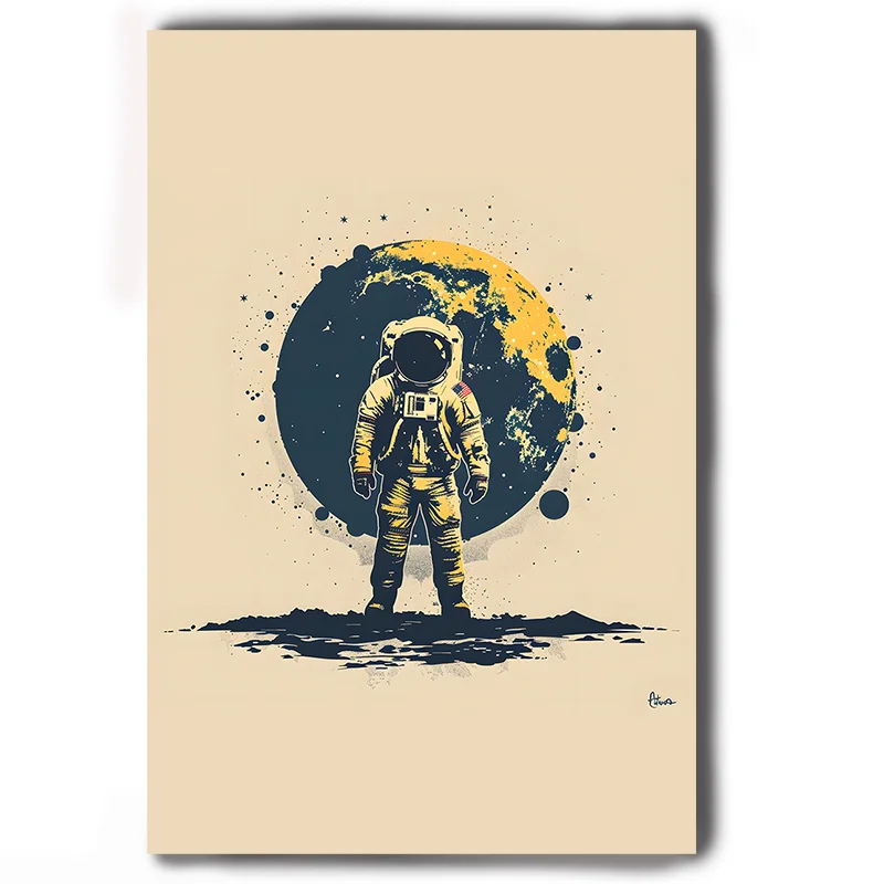 Spacecraft Basketball Astronaut Space Star Illustration Retro style Splash Effect Flat Design Home Decor Decorative Painting