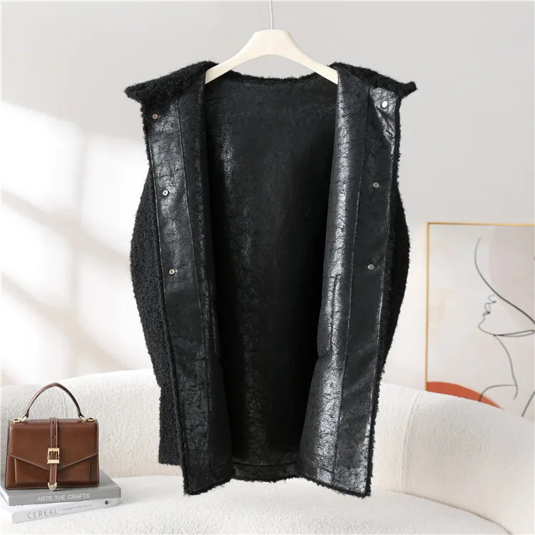 

Новая зимняя модель 2025 года: женское пальто из овчины с капюшоном, средней длины, теплое, из комбинированной овечьей шерсти и меха